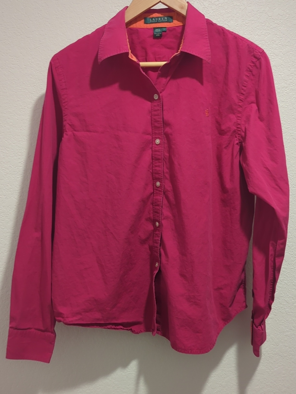 Lauren Ralph Lauren Magenta Button Down Shirt with Orange Contrast Women's Large